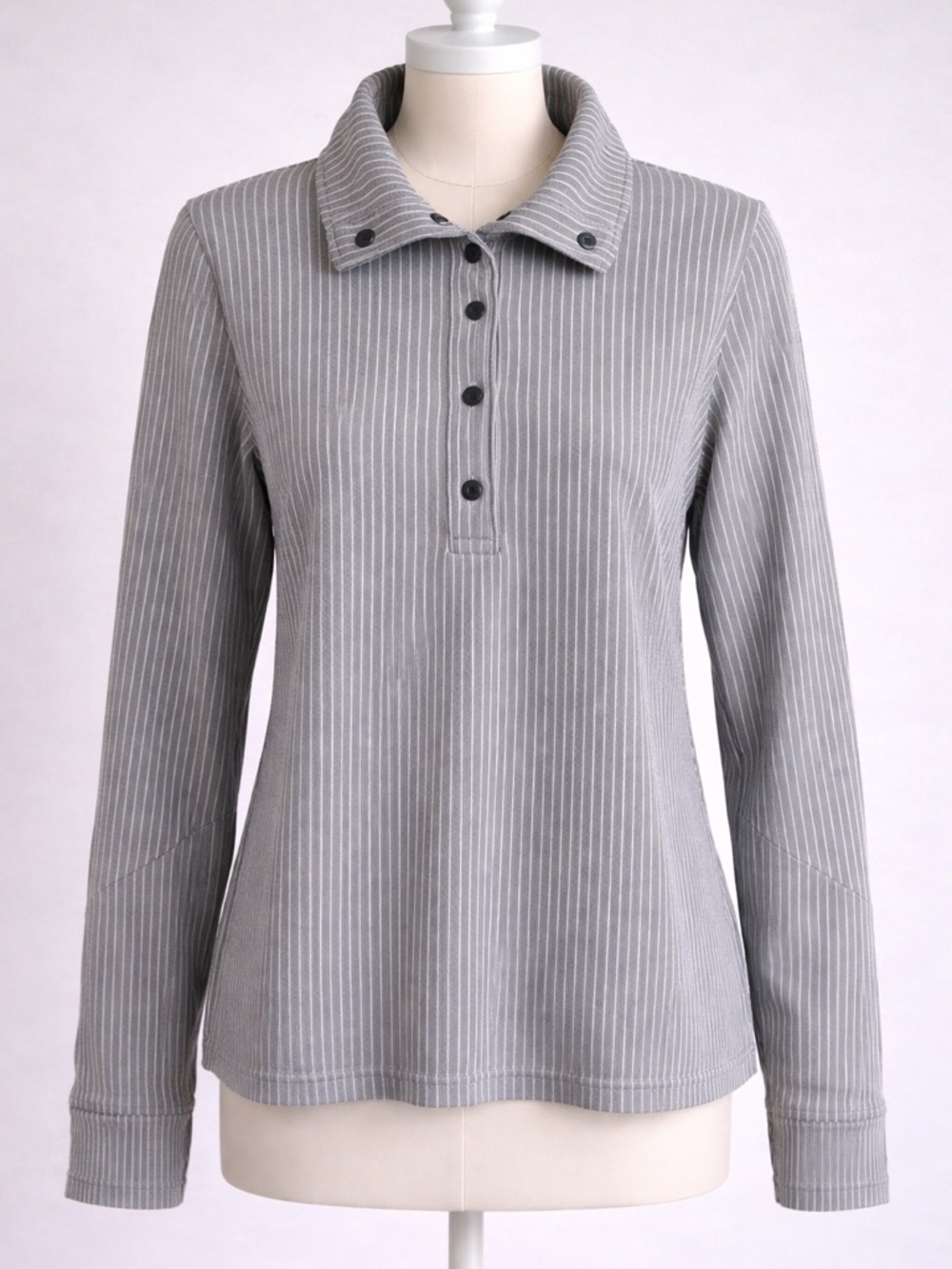 Athleta Grey Pinstripe Button-Front Pullover